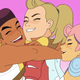 Bow, Adora, and Glimmer enjoying a group hug.